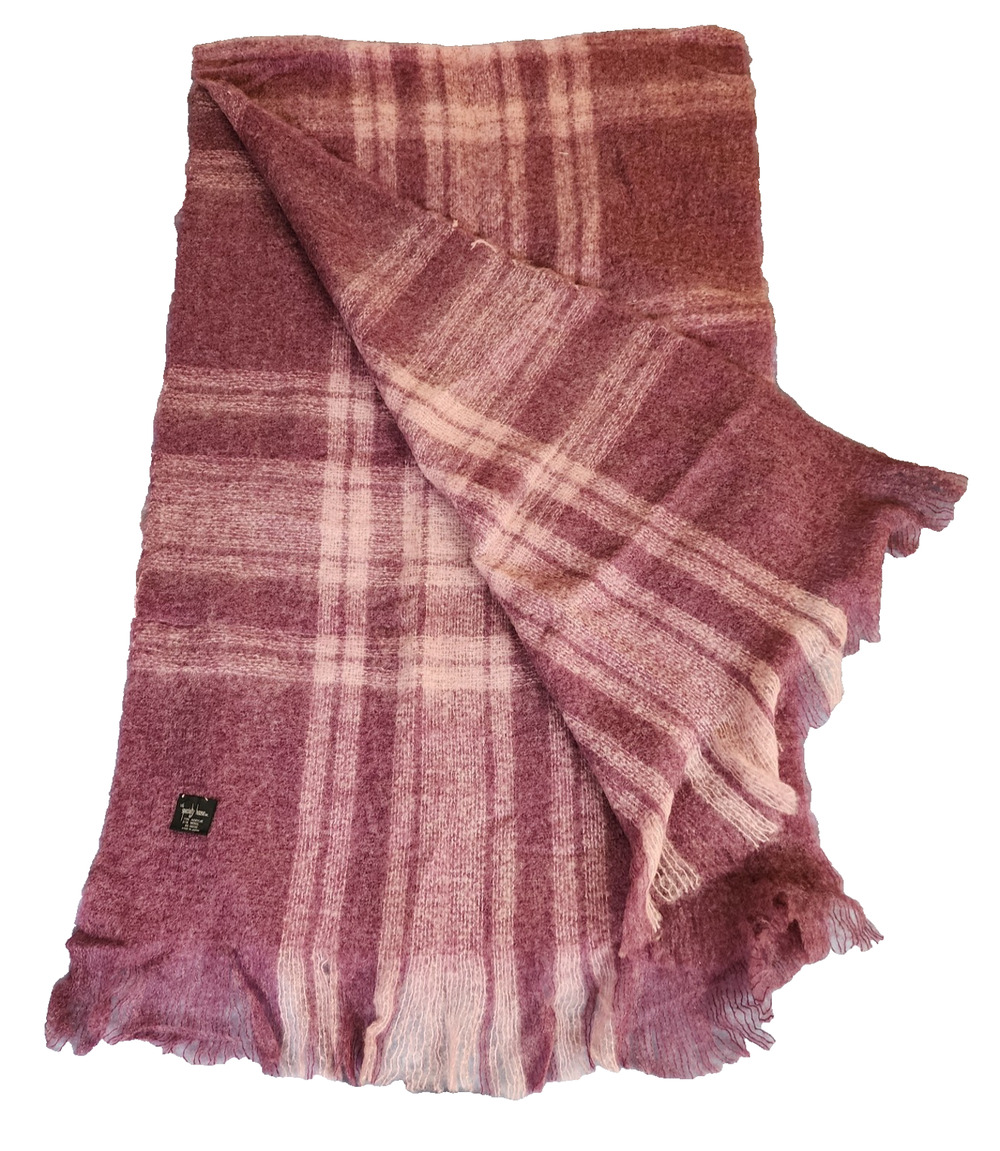 Specialty House Acrylic/Wool Shawl/Scarf Purple Plaid w/Fringe 72"x24"
